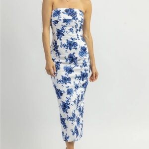 Floral Blue and White Midi Dress